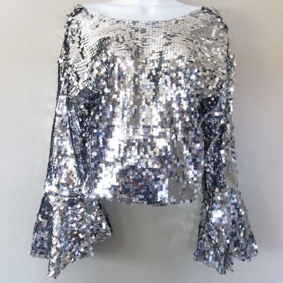 sequin bell sleeve top
